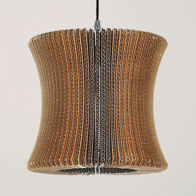 Woven Shade Hanging Lighting Asian Style Corrugated Paper 1 Bulb Restaurant Pendant Lamp in Beige/Brown