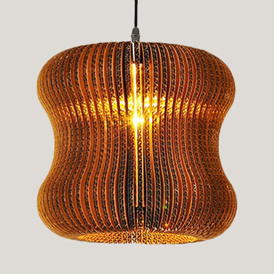 Woven Shade Hanging Lighting Asian Style Corrugated Paper 1 Bulb Restaurant Pendant Lamp in Beige/Brown