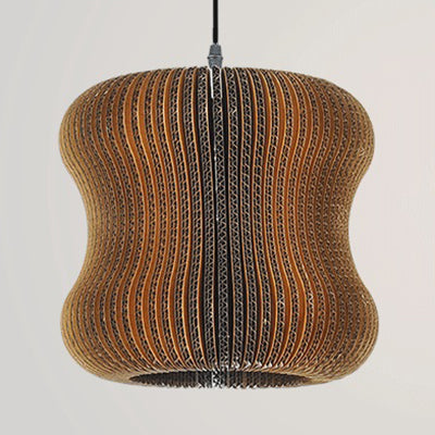 Woven Shade Hanging Lighting Asian Style Corrugated Paper 1 Bulb Restaurant Pendant Lamp in Beige/Brown