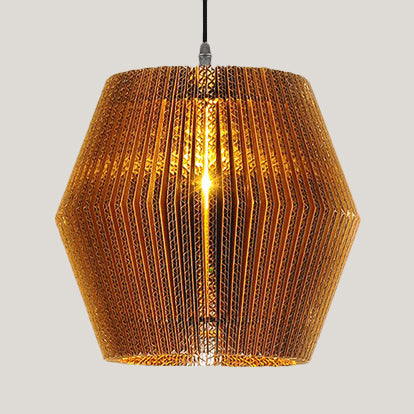 Woven Shade Hanging Lighting Asian Style Corrugated Paper 1 Bulb Restaurant Pendant Lamp in Beige/Brown