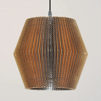 Woven Shade Hanging Lighting Asian Style Corrugated Paper 1 Bulb Restaurant Pendant Lamp in Beige/Brown