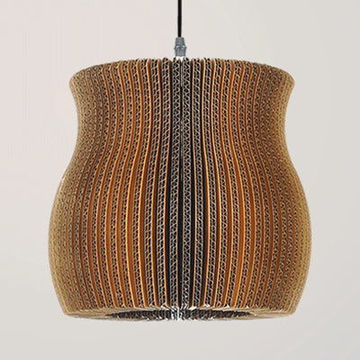 Woven Shade Hanging Lighting Asian Style Corrugated Paper 1 Bulb Restaurant Pendant Lamp in Beige/Brown