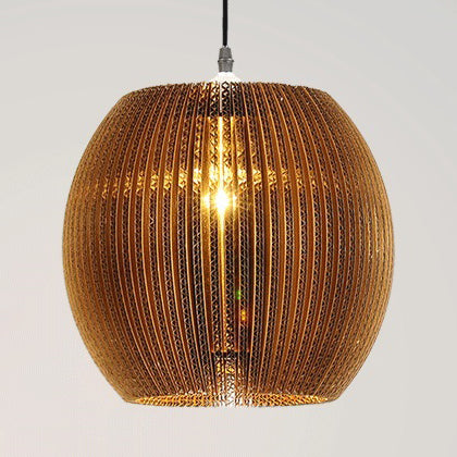 Woven Shade Hanging Lighting Asian Style Corrugated Paper 1 Bulb Restaurant Pendant Lamp in Beige/Brown