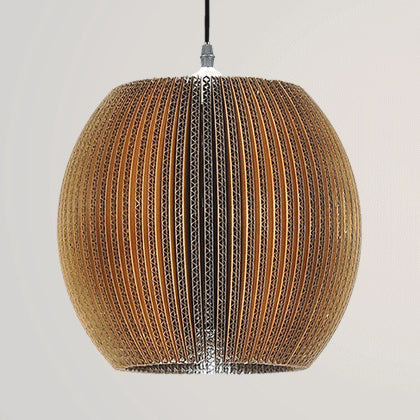 Woven Shade Hanging Lighting Asian Style Corrugated Paper 1 Bulb Restaurant Pendant Lamp in Beige/Brown