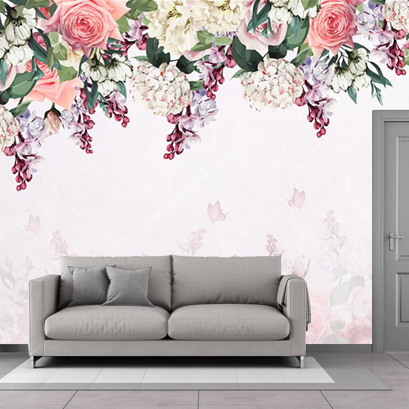 Pink-Green Stylish Wallpaper Murals Large Flower Border Wall Art for Living Room