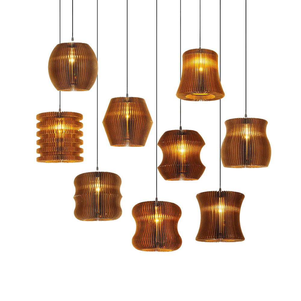 Woven Shade Hanging Lighting Asian Style Corrugated Paper 1 Bulb Restaurant Pendant Lamp in Beige/Brown