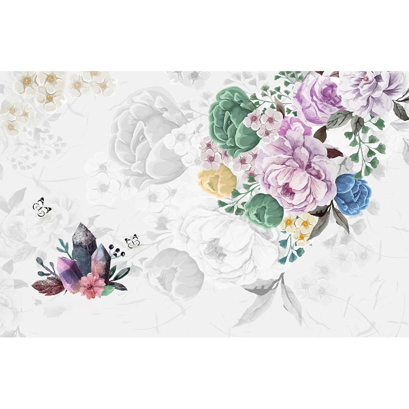 Beautiful Peonies Wall Covering Murals for Living Room, Pink and Green, Custom Printed