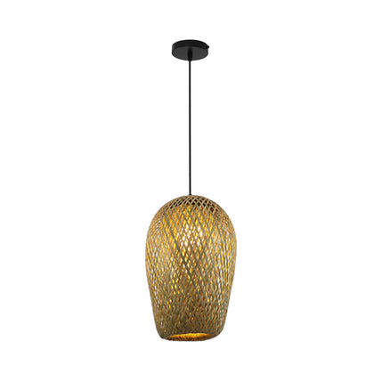 Handgewebte hängende leichte Landschaft Rattan 7 "/7,5" W 1 Glühbirne Beige Anhängerlampe mit Kuppelschatten für Esszimmer