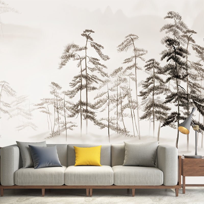 Grey Pine Trees Wallpaper Murals Moisture Resistant Modernist Bedroom Wall Decor
