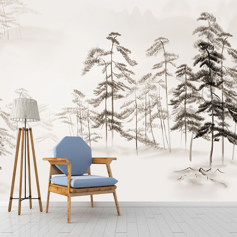 Grey Pine Trees Wallpaper Murals Moisture Resistant Modernist Bedroom Wall Decor