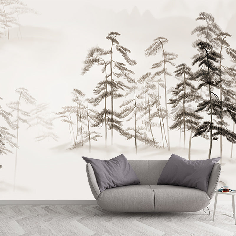 Grey Pine Trees Wallpaper Murals Moisture Resistant Modernist Bedroom Wall Decor