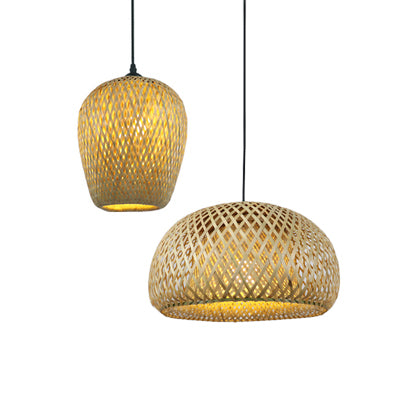 Handgewebte hängende leichte Landschaft Rattan 7 "/7,5" W 1 Glühbirne Beige Anhängerlampe mit Kuppelschatten für Esszimmer