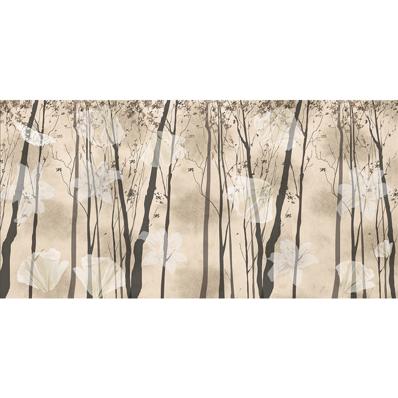 Floral Print Forest Wall Murals Contemporary Non-Woven Wall Art in Black and Yellow
