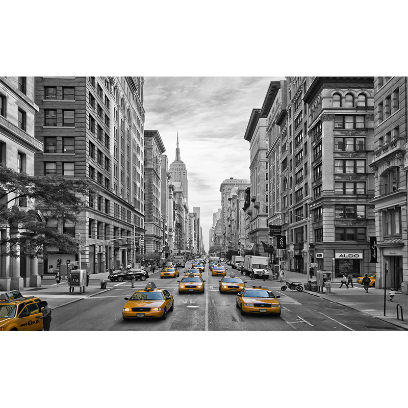 City Street View Wall Mural Decal Modernist Non-Woven Wall Art in Black and White