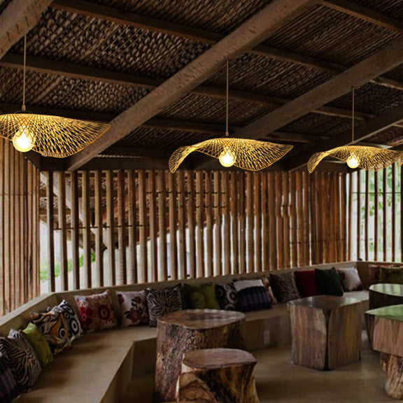 Asian Style Swirl Pendant Light Rattan 14 "/18" breit 1 Lampenrestaurant Leuchte in Beige in Beige