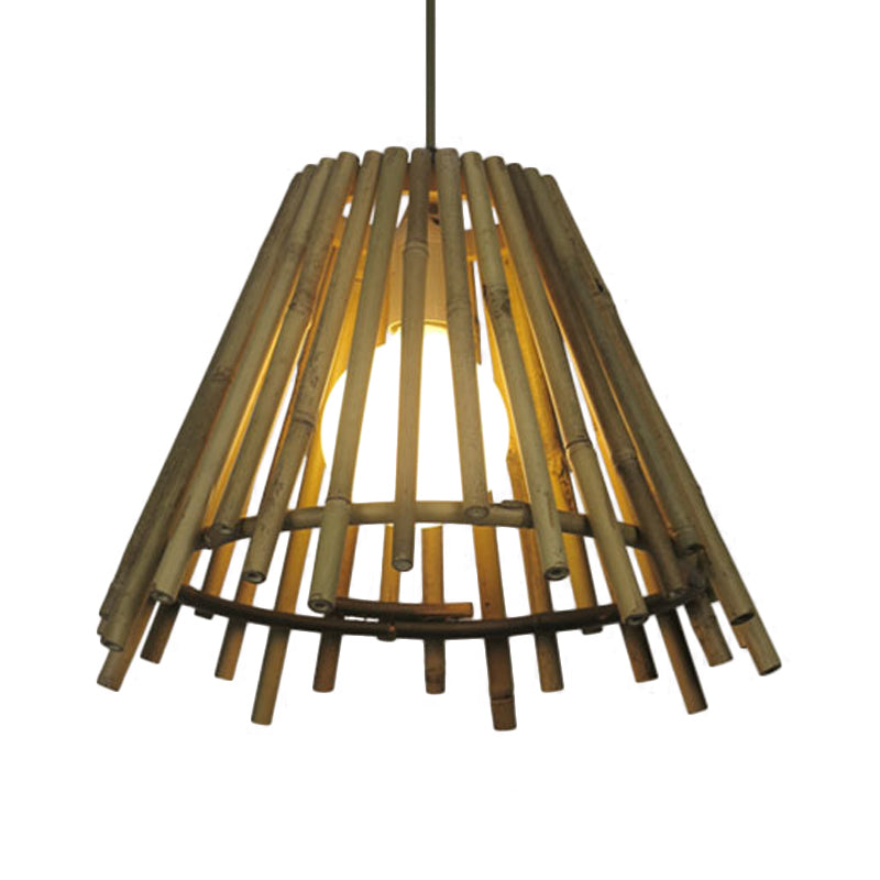 Lámpara de suspensión de madera natural de la luz del techo del cono del cono del cono de bambú con cable ajustable