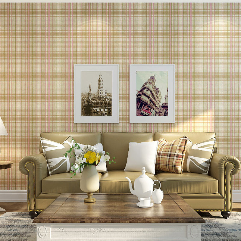 Nordic Tartan Pattern Wallpaper Non-Woven Unpasted Light-Color Wall Decoration for Bedroom
