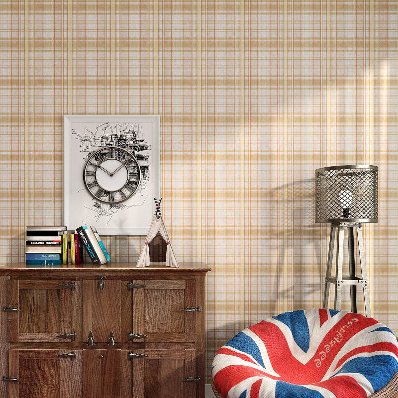 Nordic Tartan Pattern Wallpaper Non-Woven Unpasted Light-Color Wall Decoration for Bedroom