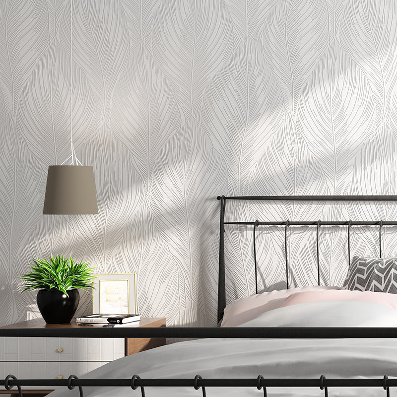 57.1-sq ft Plant Wallpaper Roll for Bedroom Leaf-Print Wall Art in White, Moisture Resistant
