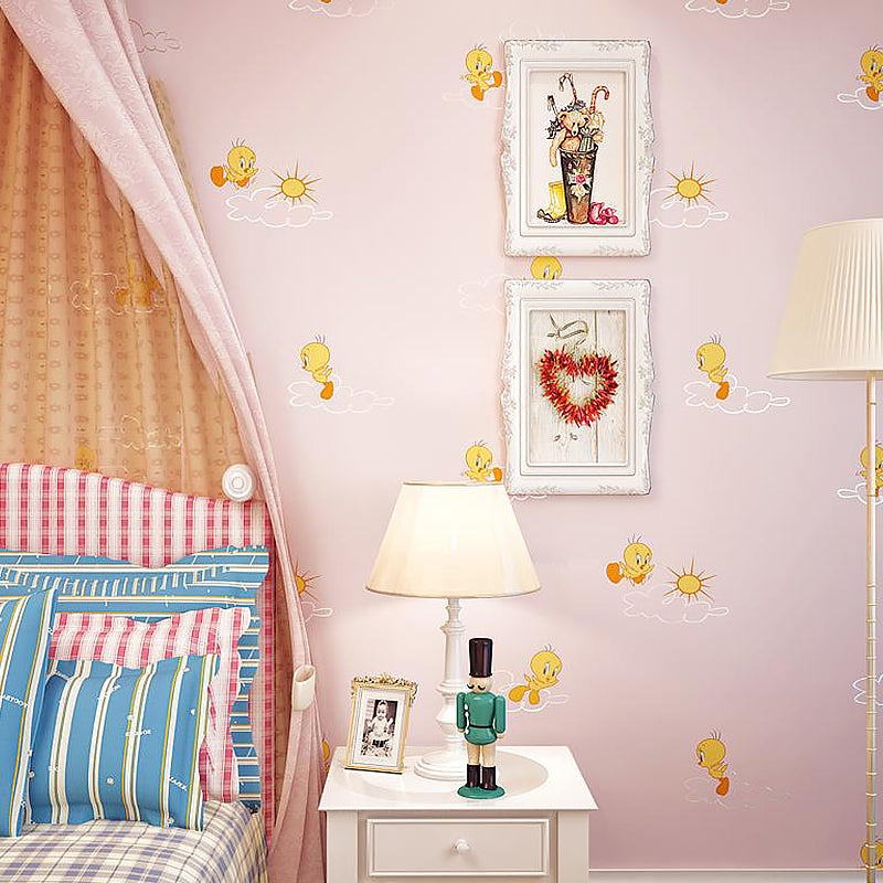 Novelty Cartoon Duck Wallpaper for Childrens Bedroom 33' x 20.5" Wall Decor in Light Pink