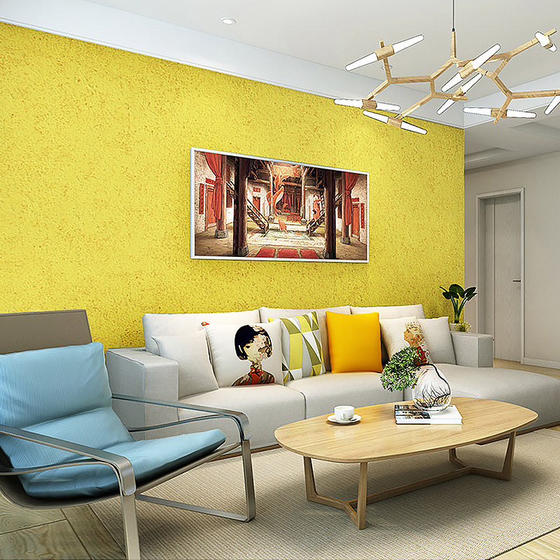 Non-Pasted Solid Wallpaper Roll Vinyl Simplicity Wall Covering for Living Room, Yellow