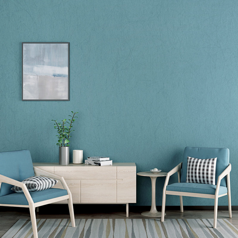 Blue Plain Wallpaper Roll Moisture-Resistant Minimalist Bedroom Wall Decor, Non-Woven Fabric