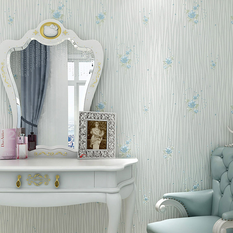Pastel Color Flower Wallpaper Water-Resistant Country Bedroom Wall Art, Non-Pasted