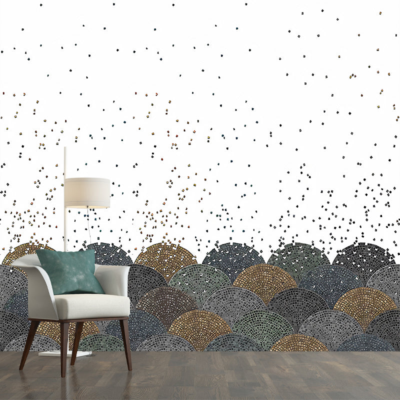 Nordic Dot and Semicircle Mural Wallpaper for Dining Room Full Size Wall Art in White