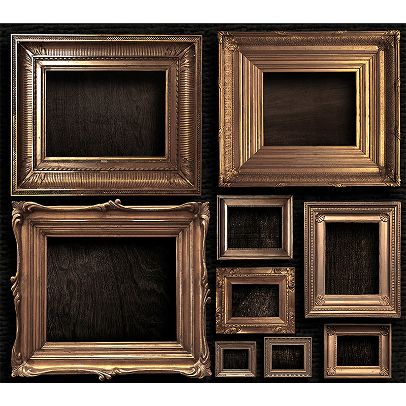 Retro Style Photo Frame Murals Wallpaper for Living Room Whole Wall Decor in Grey-Gold