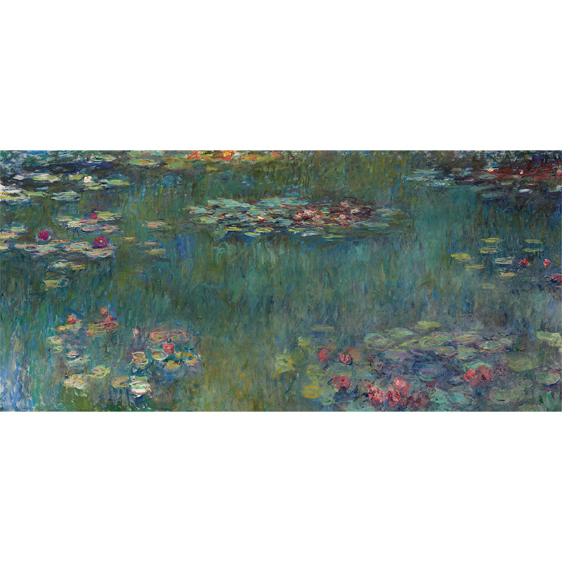 Classic Lotus Pond Wall Mural Decal Non-Woven Waterproof Green-Yellow-Pink Wall Covering for Accent Wall