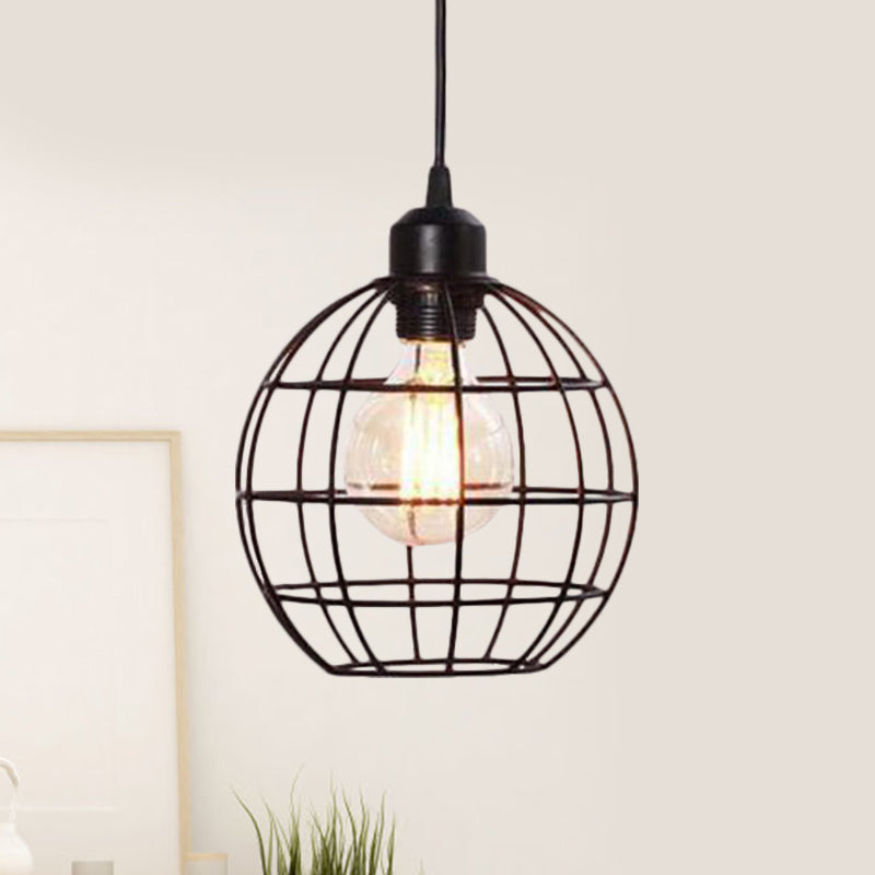 Retro -Stil Globus Deckenlampe 1 Kopf Metall Hanging Leuchte mit Drahtrahmen in Schwarz/Kupfer