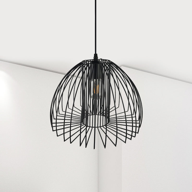 Industrial Wire Frame Ceiling Pendant Light 1 Bulb Metallic Hanging Light with Dome Shade in Black/Copper for Living Room