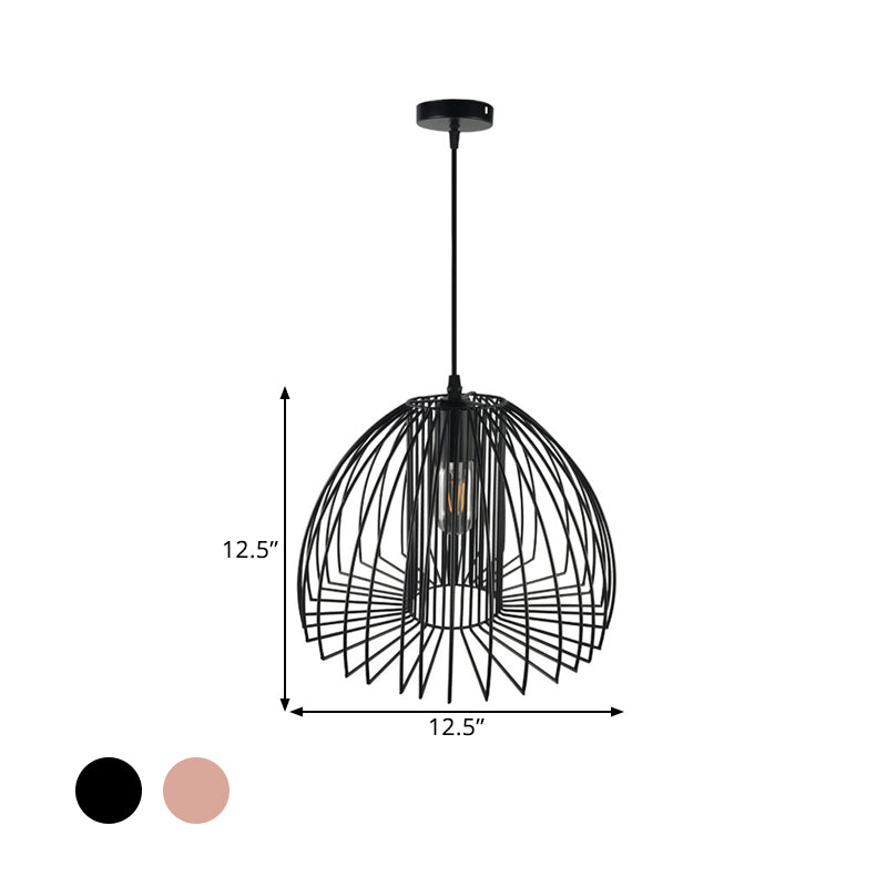 Industrial Wire Frame Ceiling Pendant Light 1 Bulb Metallic Hanging Light with Dome Shade in Black/Copper for Living Room