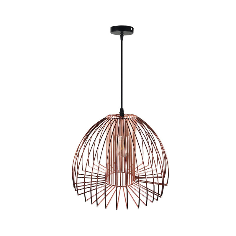 Industrial Wire Frame Ceiling Pendant Light 1 Bulb Metallic Hanging Light with Dome Shade in Black/Copper for Living Room