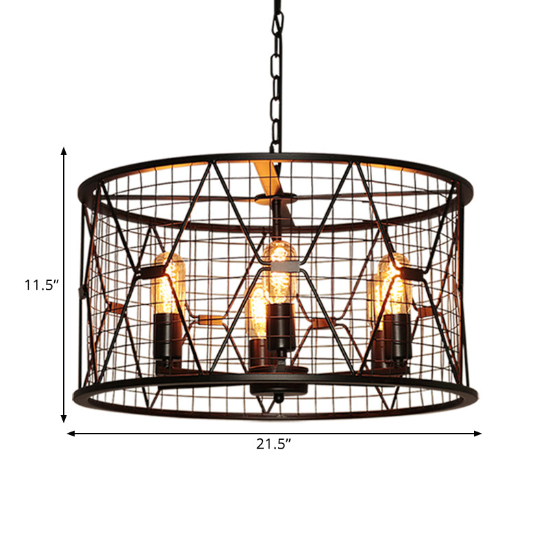 Trellis Drum Chandelier Light Vintage Industrial Metal 6-Light Pendant Chandelier
