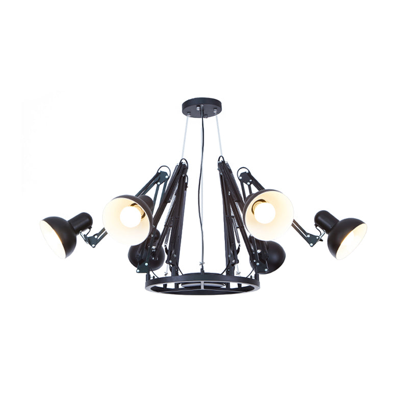 6-Light Dome Pendant Lighting with Spider Design Retro Black/White Metallic Chandelier Light Fixture with Adjustable Arm