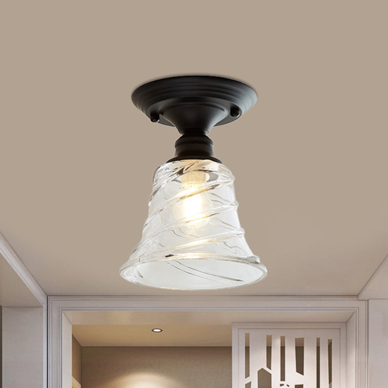 Luminaire semi-encastré à une lumière ondulée/large évasée, luminaire industriel en verre texturé transparent noir
