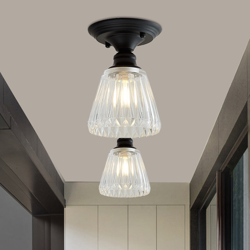 Luminaire semi-encastré à une lumière ondulée/large évasée, luminaire industriel en verre texturé transparent noir