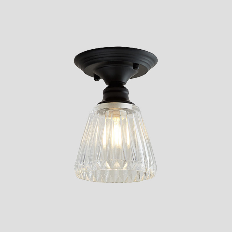 Luminaire semi-encastré à une lumière ondulée/large évasée, luminaire industriel en verre texturé transparent noir