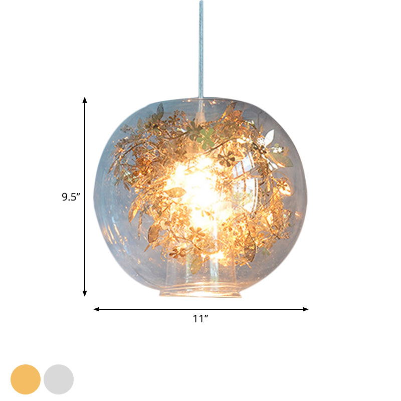 Shattered Leaves Pendant Lighting Modern Clear Glass 1 Light Silver/Gold Hanging Ceiling Lamp