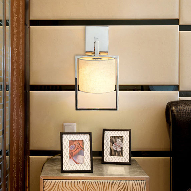 Contemporary Cylinder Sconce Light Fixture Fabric 1 Light Wall Sconce Lighting in Chrome
