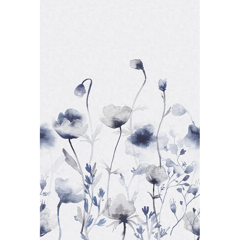 Blue Camellia Painting Mural Wallpaper Flower Trendy Stain Resistant Wall Covering for Home