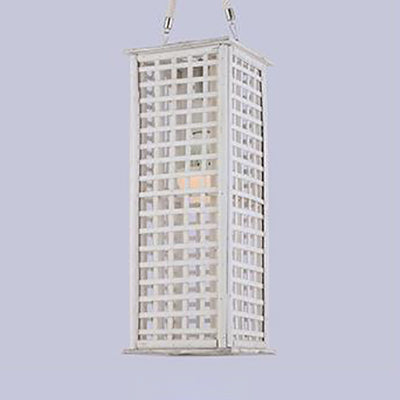 Estilo contemporáneo Bambú de iluminación colgante rectangular 14 "/19.5" de ancho Lámpara suspendida de comedor de 1 luces en blanco