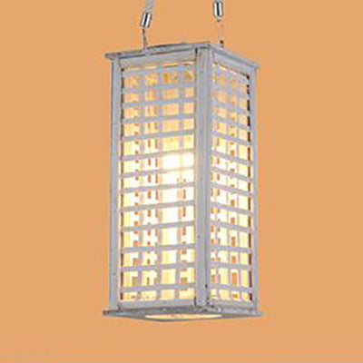 Estilo contemporáneo Bambú de iluminación colgante rectangular 14 "/19.5" de ancho Lámpara suspendida de comedor de 1 luces en blanco