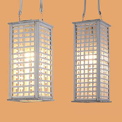 Estilo contemporáneo Bambú de iluminación colgante rectangular 14 "/19.5" de ancho Lámpara suspendida de comedor de 1 luces en blanco