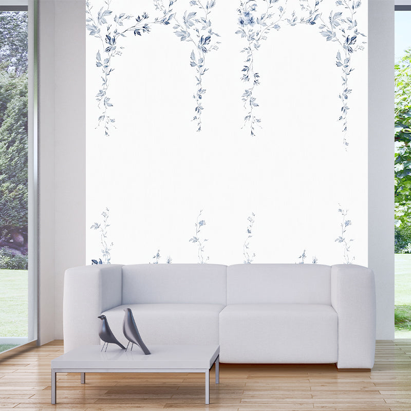 Blue Ivy Mural Wallpaper Flower Stylish Wall Art on White for Bedroom Decoration