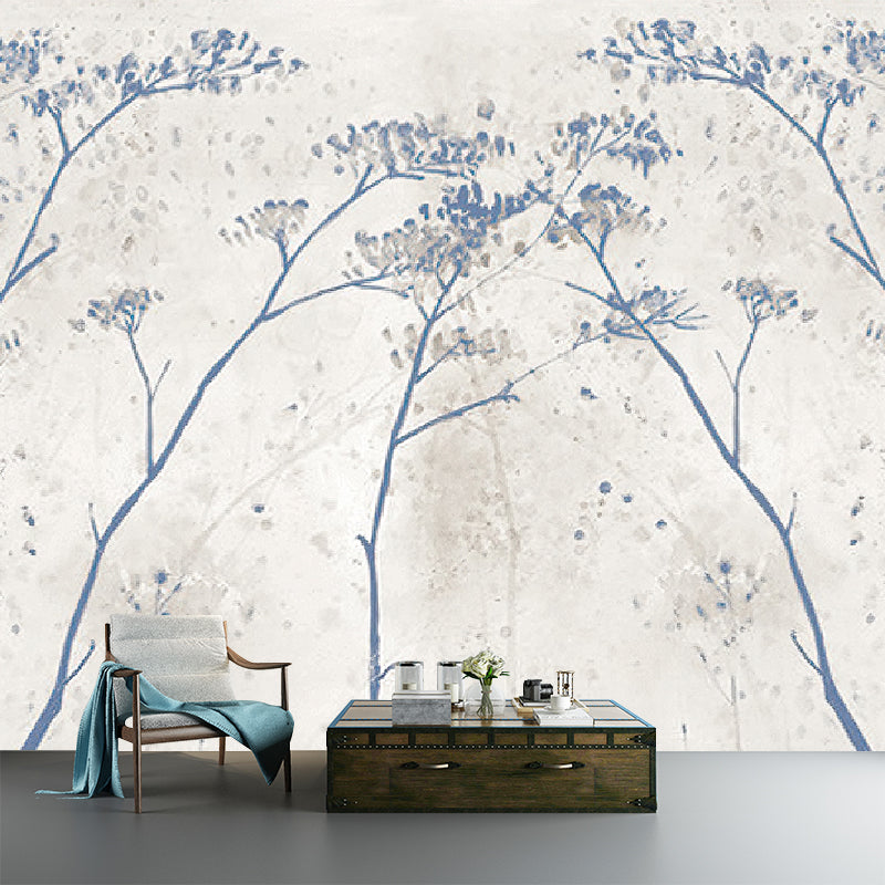 Blue Branchlet Wall Covering Murals Moisture Resistant Wall Decor for Dining Room