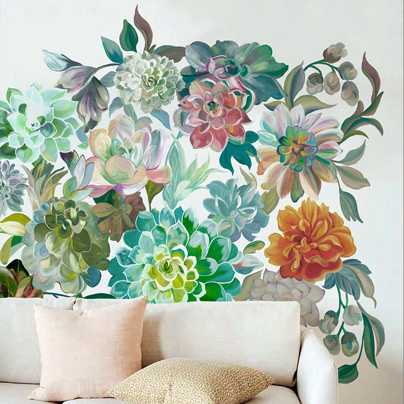 Colorful Blossom Wall Murals Flower Modernist Moisture Resistant Wall Decor on White for Home
