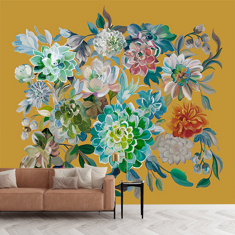 Colorful Blossom Wall Murals Flower Modernist Moisture Resistant Wall Decor on White for Home