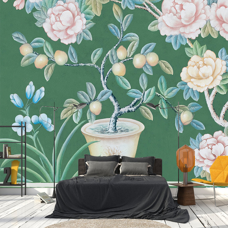 Non-Woven Washable Murals Modern Art Potted Fruit and Peony Painting Wall Decor for Dining Room